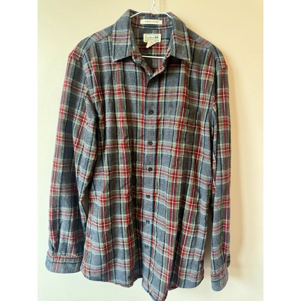 L.L. Bean Flannel Shirt Slightly Fitted Medium Tall - Picture 3 of 7